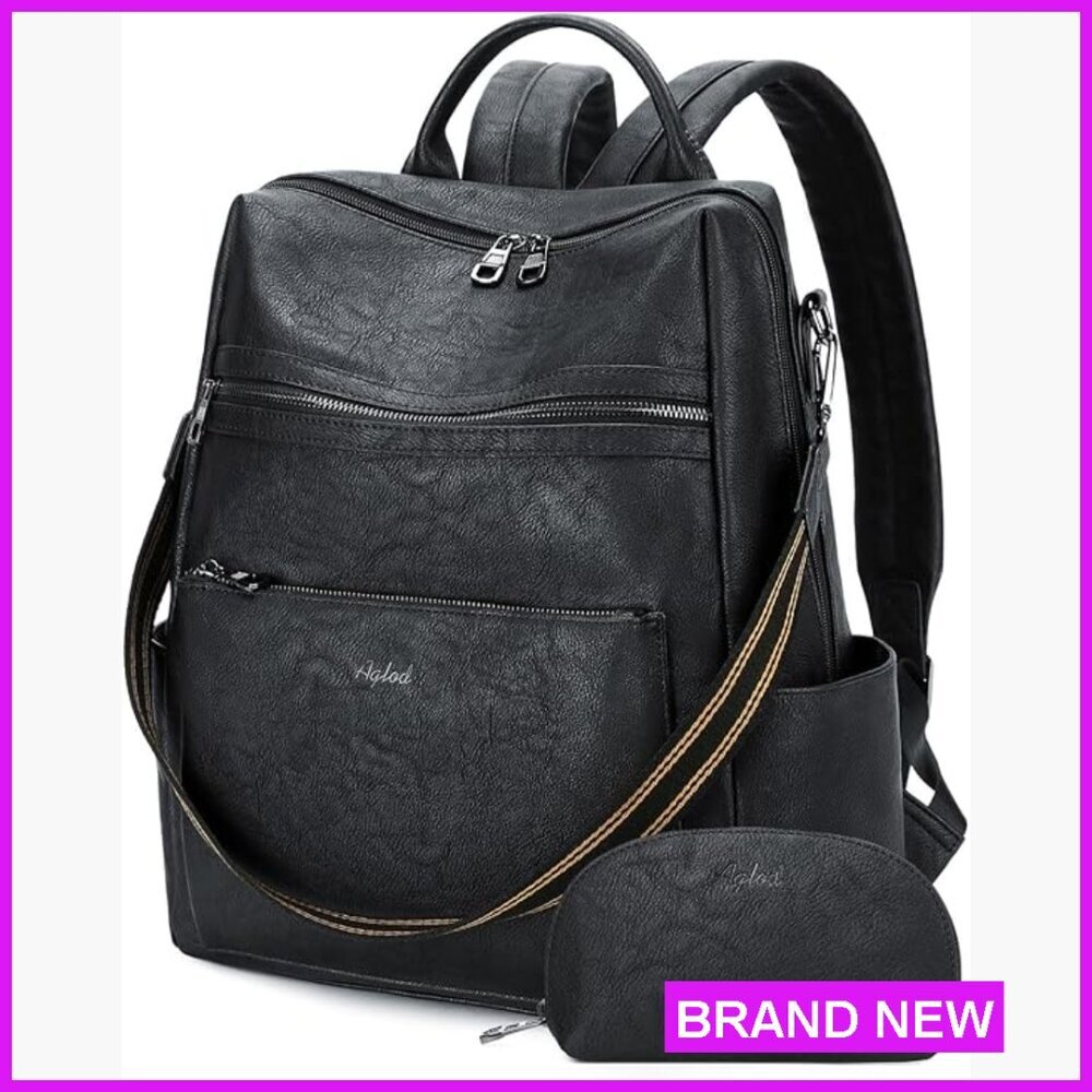 Vegan Leather Laptop Backpack 15.6 Inch Work Travel College Chic Minimal